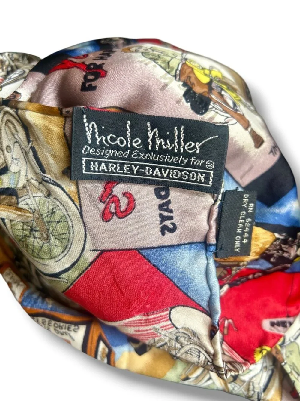 Vintage Harley Davidson Nicole Miller Silver motorcycle Scarf Retro Silk